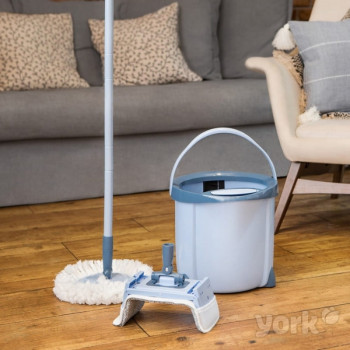 YORK Rotary MOP SPECIAL Zestaw do Czyszczenia Podłóg z Wyżymaczką Nożną, Wiadro 12L, Teleskopowy Uchwyt, 2 Głowice z Mikrofibry