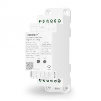MiBoxer TZ5 sterownik LED 5w1 na szynę DIN, Zigbee 3.0 + RF, 12 A/kanał, łącznie 20 A