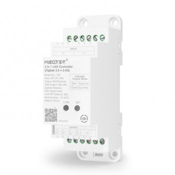 MiBoxer TZ2 sterownik LED 2w1 na szynę DIN, Zigbee 3.0 + RF, 12–48 V, łącznie do 20 A