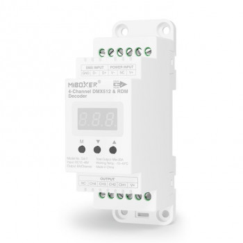 MiBoxer D4-T 5-kanałowy dekoder LED DMX512/RDM, szyna DIN, 12–48 V, 20 A