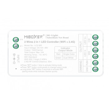 MiBoxer LC2-WR sterownik dwuprzewodowej taśmy LED, Wi-Fi + 2,4 GHz, 12–48 V, 10 A