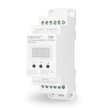 MiBoxer D5-T 5-kanałowy dekoder LED DMX512/RDM, szyna DIN, 12–48 V, 20 A