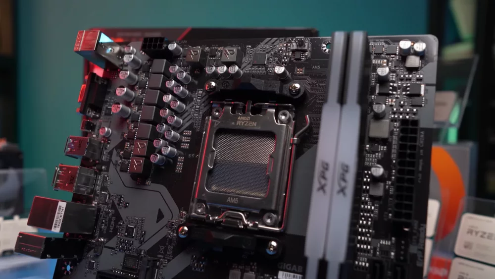 Motherboard CPU socket area close up