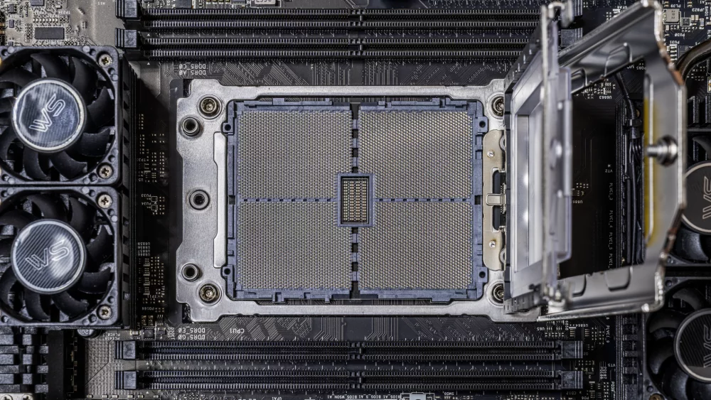 Modern desktop motherboard close up
